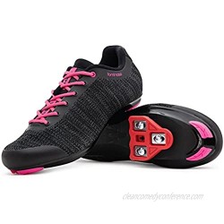 Tommaso Pista Aria Knit Women's Indoor Cycling Class Ready Shoe and Bundle with Compatible Cleat  Look Delta  SPD - Black  Pink  Grey  Blue