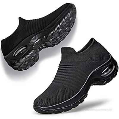YHOON Women's Walking Shoes - Sock Sneakers Slip on Mesh Platform Air Cushion Athletic Shoes Work Nurse Comfortable