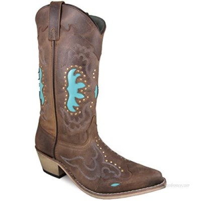 Smoky+Mountain+Women%27s+Moon+Bay+Studded+Design+Snip+Toe+Brown+Distress%2fTurquoise+Boots+6.5M