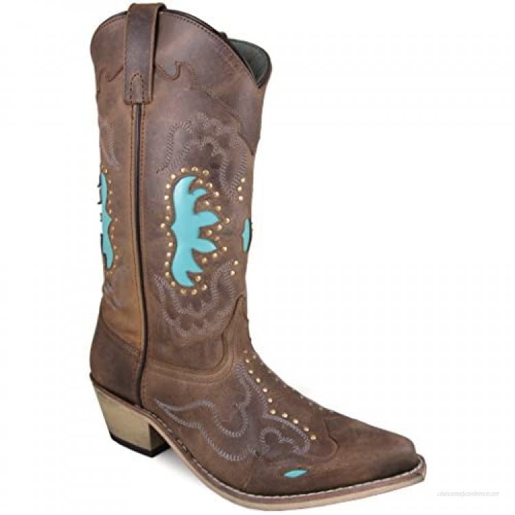 Smoky+Mountain+Women%27s+Moon+Bay+Studded+Design+Snip+Toe+Brown+Distress%2fTurquoise+Boots+6.5M