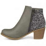 Brinley Co. Womens Faux Leather Wood Stacked Heel Glitter Booties