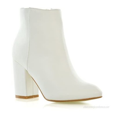 Essex Glam Womens Casual Block Mid High Heel Smart Ankle Boots (5 B(M) US  WHITE SYNTHETIC LEATHER)