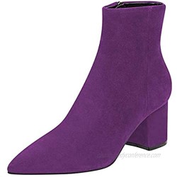 FSJ Women Dressy Pointed Toe Ankle Boots Chunky Block Heels Side Zipper Booties Formal Shoe Size US 4-15