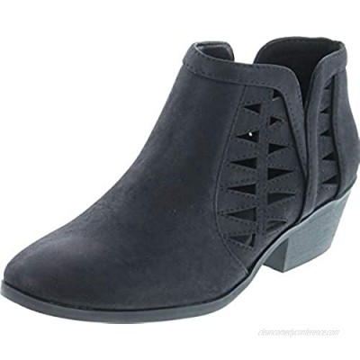 SODA CHANCE Womens Perforated Cut Out Stacked Block Heel Ankle Booties