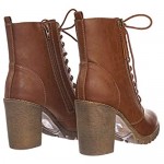 SODA Malia Round Toe Stacked Lug Heel Lace Up Ankle Booties