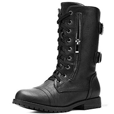 DREAM PAIRS Women's Ankle Bootie Winter Lace up Mid Calf Military Combat Boots