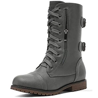 DREAM PAIRS Women's Faux Fur Lined Mid Calf Riding Combat Boots
