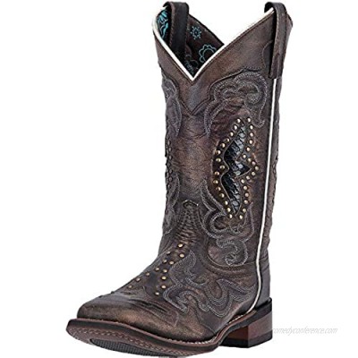 Laredo Womens Spellbound Studded Square Toe Western Cowboy Dress Boots Mid Calf Low Heel 1-2" - Black