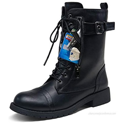 VEPOSE Women's 28 Mid Calf Boots Military Combat Boot with Card Knife Wallet Pocket