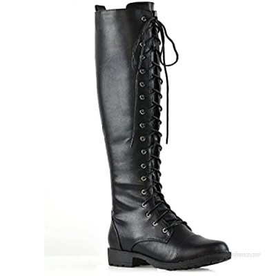Essex Glam Womens Knee High Lace Up Calf Biker Ladies Black Zip Punk Military Combat Army Boots
