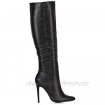 ESSEX GLAM Womes Knee High Boots Ladies High Heel Stiletto Pointed Toe Zipper Evening Booties Shoes