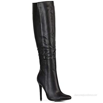 ESSEX GLAM Womes Knee High Boots Ladies High Heel Stiletto Pointed Toe Zipper Evening Booties Shoes