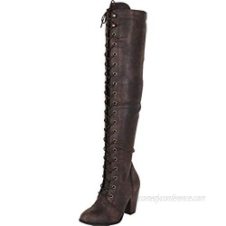 Cambridge Select Women's Over The Knee Chunky Stacked Heel Lace-Up Boot