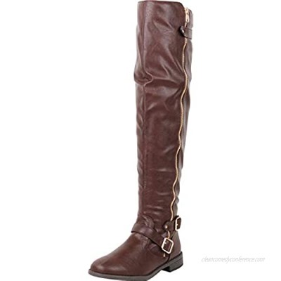 Cambridge Select Women's Thigh-High Strappy Buckle Over The Knee Riding Boot