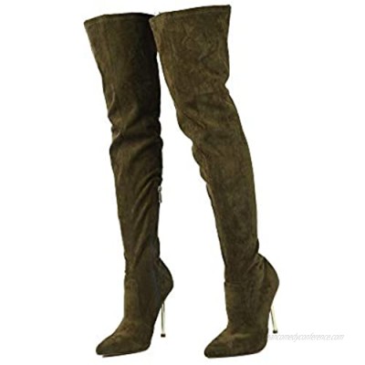 Cape Robbin Holdtight Faux Suede Thigh High Over The Knee Boots  Pointed Toe Stiletto Heel  Fashion Dress Boots for Women