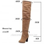 CYBLING Women's Over The Knee Pull on Boots Winter Faux Suede Chunky Block Heel Thigh High Stretch Boots