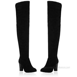 CYBLING Women's Over The Knee Pull on Boots Winter Faux Suede Chunky Block Heel Thigh High Stretch Boots