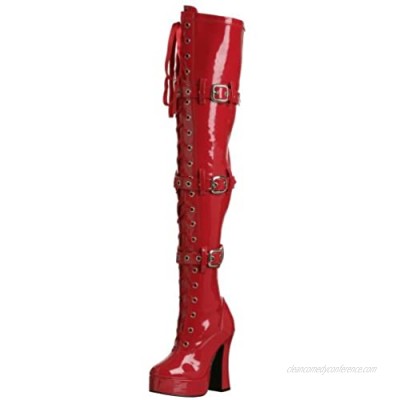 JADED MINX Platform Buckle Thigh-Hi 5" Chunky Heel Boots w/Inner Zipper-Sizes 6 to 14 Red