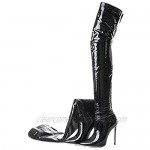 Kitulandy Women's Over The Knee Boots High Heels Zipper PU Leather Thigh High Boot