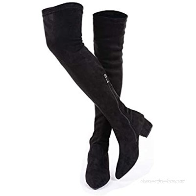 N.N.G Womens Over The Knee Boots Winter Suede Pointed Toe Chuck Heel Comfy Elastic Opening