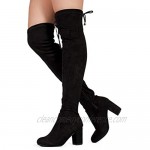 RF ROOM OF FASHION Chateau Women's Over The Knee Block Heel Stretch Boots (Medium Calf)