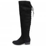 SODA Barbra ~ Low Block Heel Over The Knee Boot w/Back Lace-Up and Functional Side Zipper