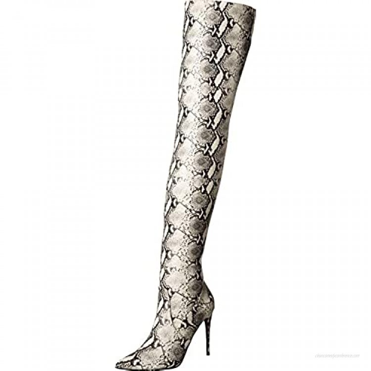 Steve Madden Dominique Thigh High Over-The-Knee Boot Natural Snake Pointed Boots