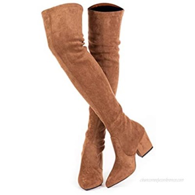 Thigh High Block Heel Boot Women Pointed Toe Stretch Over The Knee Boots