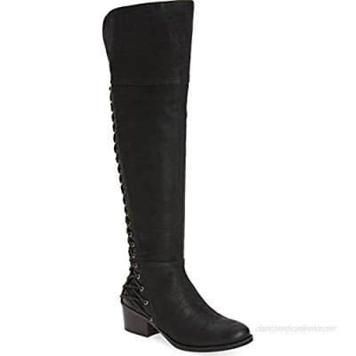 Vince Camuto Bestan Black Leather Over The Knee Fitted Riding Corset Boot (7  Black-Corset)