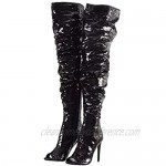 Womens Bling Peep Toe Thigh High Boots Slouch Zipper Sequin Stiletto High Heel Over The Knee Boot