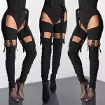Women's Fashion Thigh High Boots Chunky Heel Belted Thigh High Sexy Belted Suspender Boots -Winter Over Knee Fashion Heeled Boots Faux Suede Solid Pointed Toe Black Heeled Boots