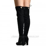 Women's Over the Knee Boots - Thigh High Drawstring Stretchy Pull on - Comfortable Block Heel