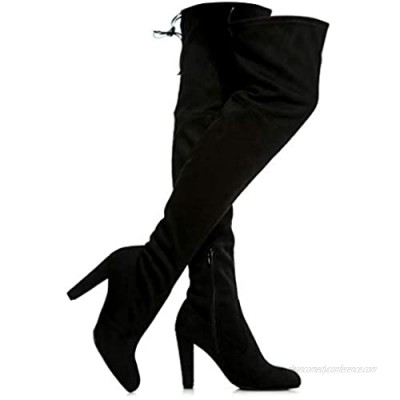 Women's Over the Knee Boots - Thigh High Drawstring Stretchy Pull on - Comfortable Block Heel