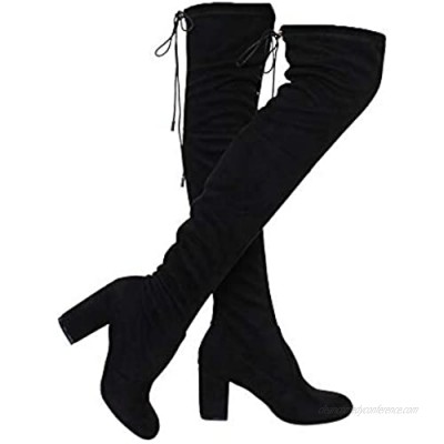 Women's Thigh High Boots Stretchy Over The Knee Chunky Block Heel Boots