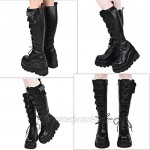Womens Wedge Platform Over The Knee Boots Chunky High Heel Side-Zip Lace-Up Motorcycle Riding Boots Combat Boots For Women…