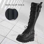 Womens Wedge Platform Over The Knee Boots Chunky High Heel Side-Zip Lace-Up Motorcycle Riding Boots Combat Boots For Women…