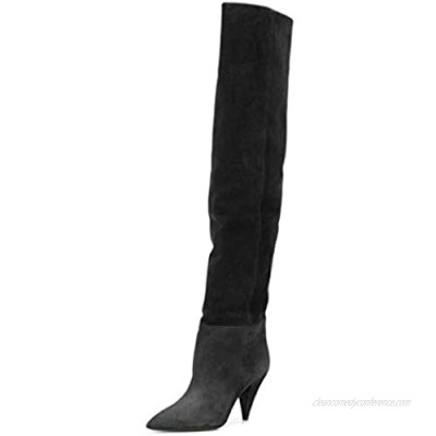 XYD Women's Cone Heel Thigh High Over The Knee Boots Close Pointed Toe Suede Warm Winter Shoes