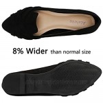 Ataiwee Women's Wide Width Flat Shoes - Pointy Toe Slip On Cozy Classic Suede Cute Ballet Flats.