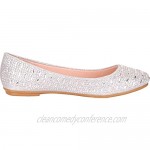 Cambridge Select Women's Round Toe Glitter Crystal Rhinestone Slip-On Ballet Flat