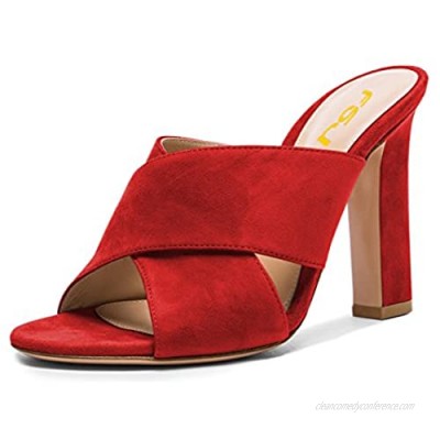 FSJ Women Chic Open Toe Platform Chunky High Heel Mules Sandals Crossover Strap Slide Shoes Size 4-15 US