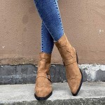 Kinrui Women Middle Tube Boots Flock Boots Flat Low Zipper Casual Fashion Shoes Boots