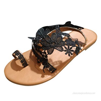 Kledbying Flat Sandals for Women  Summer Women's Sandals Bohemian Flowers Flat Beach Shoes Clip Toe Sandals