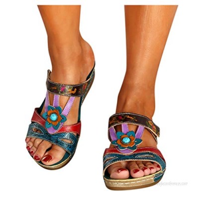 Kledbying Sandals Womens Flower Wedge Flip Flops Open Toe Casual Flats Sandals Beach Office Walking Shoes