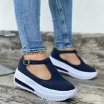 Kledbying Sneakers Women's Platform Shoes T-Strap Tassel Closed Toe Cutout Comfort Flat Sneakers Slip On Wedges Shoe