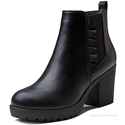 DailyShoes Women's Chelsea Bootie Elastic Panel Slip On Round Toe Chunky Heel Ankle Boots