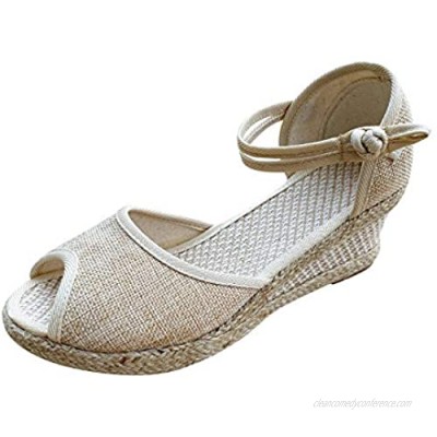 flat wedges sandals for women high heels and pumps handmade linen buckle slope with fish mouth sandals for women with heels footwear simple beautiful breathable summer