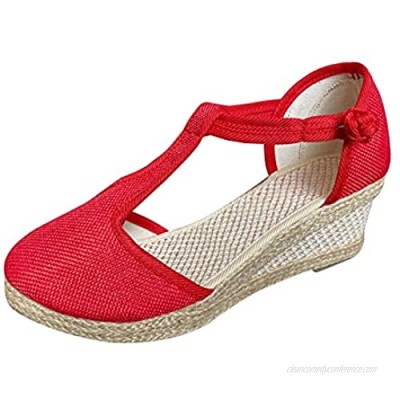 ladies wedges sandals round toe numb buckle wedge casual sandals heeled sandals for women casual walking shoes simple beautiful breathable summer