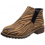 Women Chelsea Boots Fashion Square Heels Slip On Ankle Boots Pointed Toe Zebra-Strip Shoes