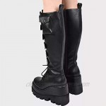 Women Knight Boots Platform Wedge Shoes Knee High Slope Heel High-top Rider Boots