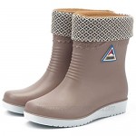 Women's Rain Boots Flats Non-slip Wearable Round Toe Athletic Waterproof Galoshes Rain Shoes